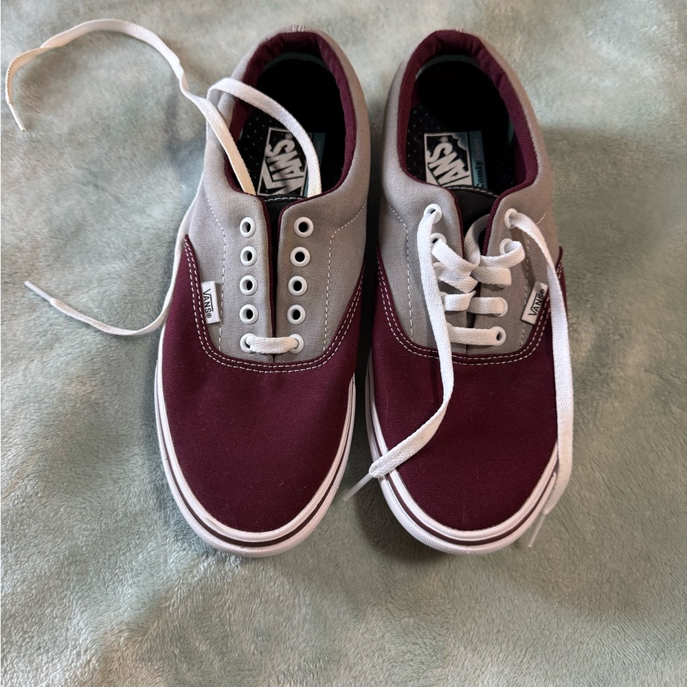 Vans Burgundy and Gray Sneakers